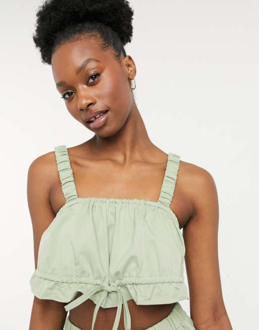 Fashion Union Exclusive set beach ruched crop in grass green