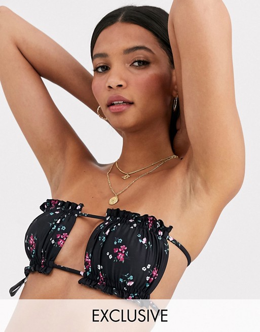 Fashion Union exclusive string bandeau bikini top in ditsy floral print
