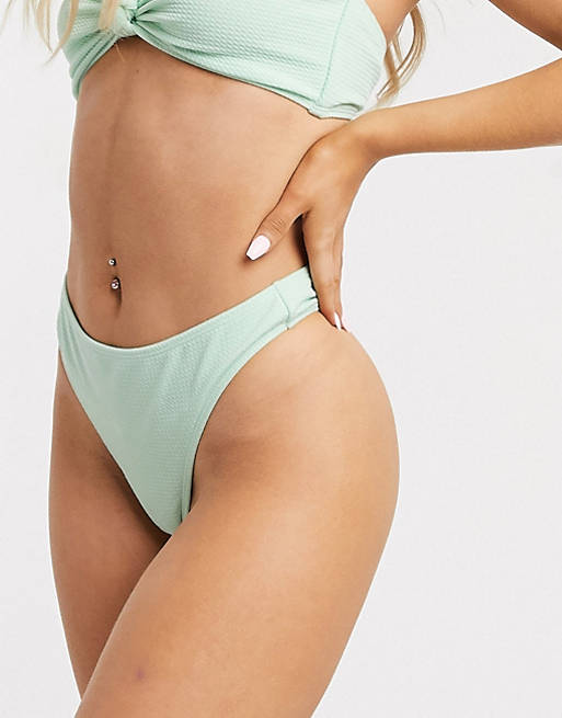 Fashion Union Exclusive textured hipster Bikini bottom in mint | ASOS