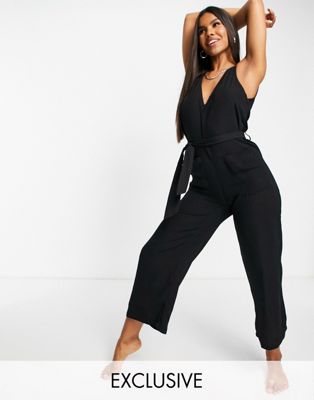 Fashion Union Exclusive v neck jumpsuit with pocket detailing in black - ASOS Price Checker
