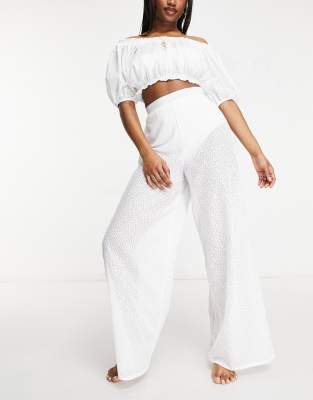 white lace beach pants