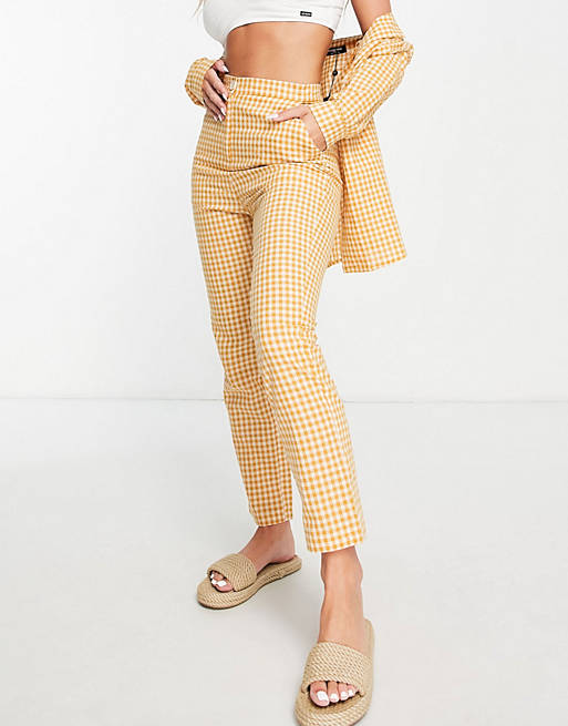 Fashion Union - Exclusives - Elegante broek met gingham ruit in oranje, deel van co-ord set