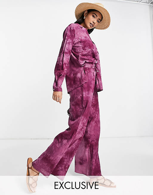 Fashion Union - Exclusives - Strandbroek in paarse tie-dye, deel van co-ord set