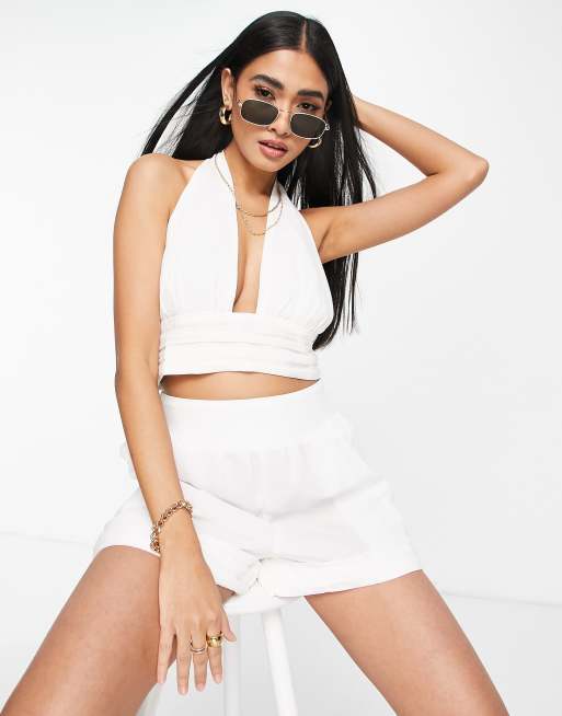 Fashion Union - Exclusivité - Crop top d'ensemble de plage à dos nu - Blanc, 3 de 4