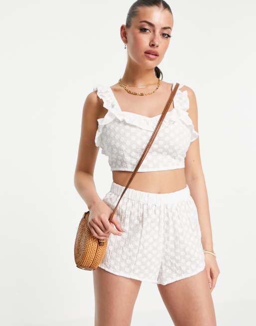 Fashion Union eyelet beach crop top in white - part of a set