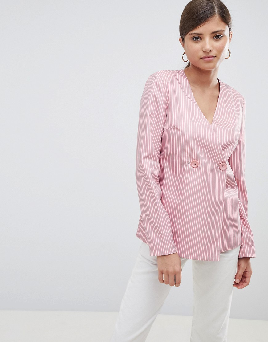 Fashion Union- Fijn gestreepte ruimvallende blazer-Roze