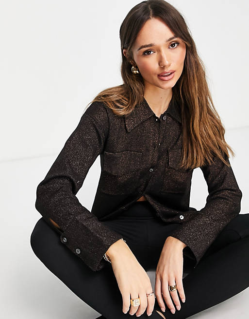 Fashion Union fitted longline shirt in sparkle knit co-ord