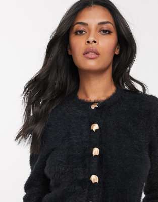 black fluffy knit cardigan