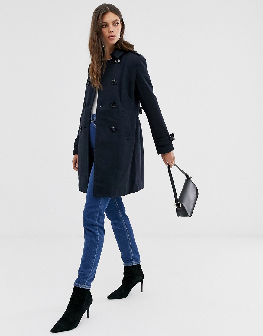 Fashion Union – formel longline dobbeltradet frakke-Marineblå