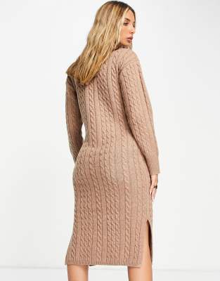 Fashion Union high neck fitted midi dress in cable knit ASOS