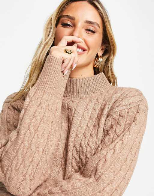Fashion Union high neck fitted midi dress in cable knit | ASOS
