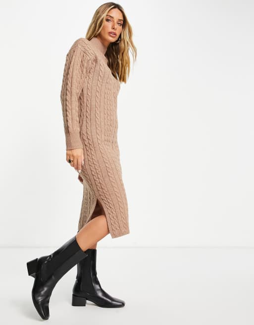 Fashion Union high neck fitted midi dress in cable knit