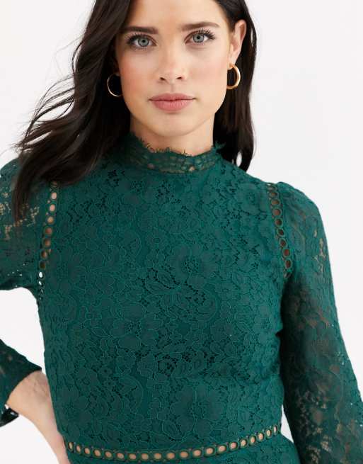 Fashion Union high neck lace dress with flippy hem