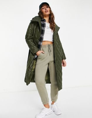 Fashion Union high neck longline quilted coat with hood