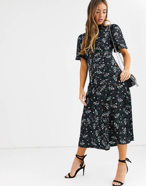 Fashion Union high neck midaxi tea dress with flutter sleeve ASOS