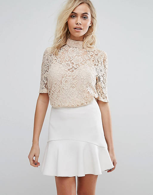 Fashion Union High Neck Top In Lace