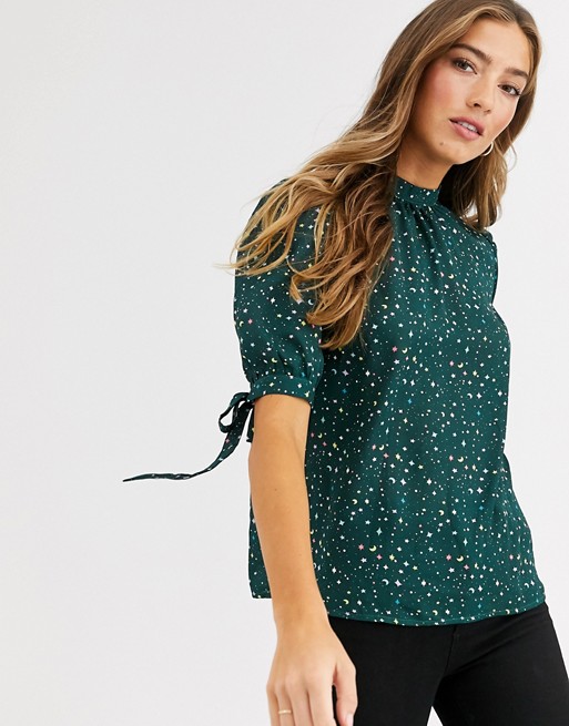 Fashion Union high neck top with tie sleeve detail