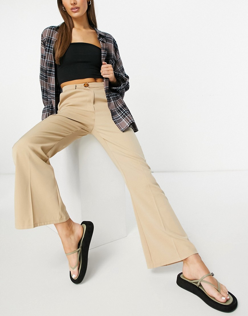 Fashion Union high waist kick flare tailored pants set-Neutral