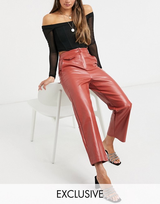 Fashion Union high waist trousers in faux leather