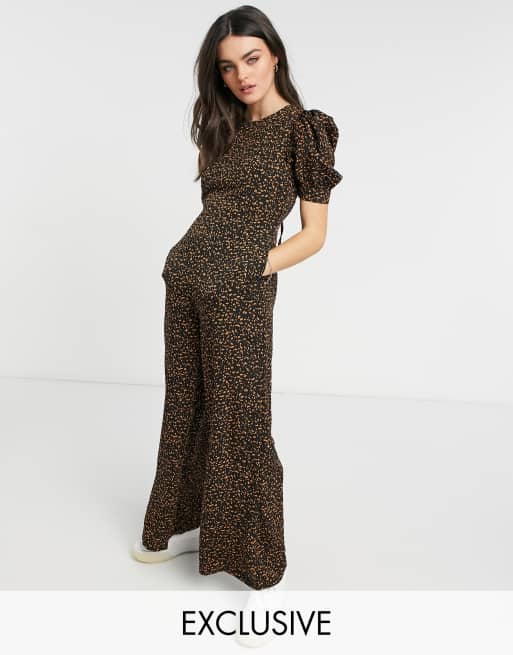 Fashion Union - Hoogsluitende jumpsuit met wijde pijpen en ruitvormige stippen