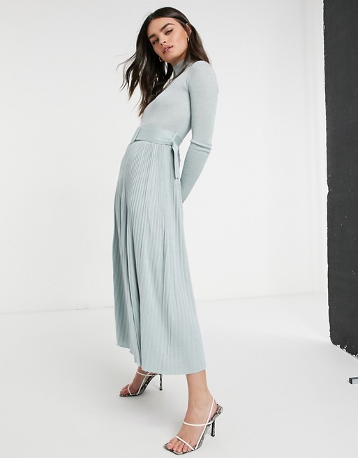 Fashion Union knitted maxi dress with belt and pleated skirt