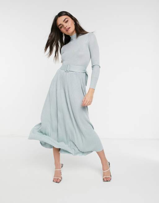 Belted asymmetric hem maxi dress 2024 and cardigan