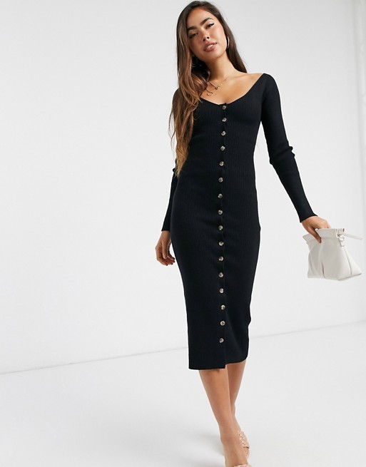 Fashion Union knitted midi dress with button front