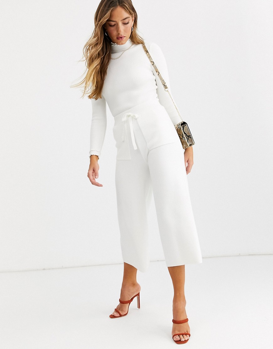Fashion Union knitted wide leg trousers co-ord-Cream