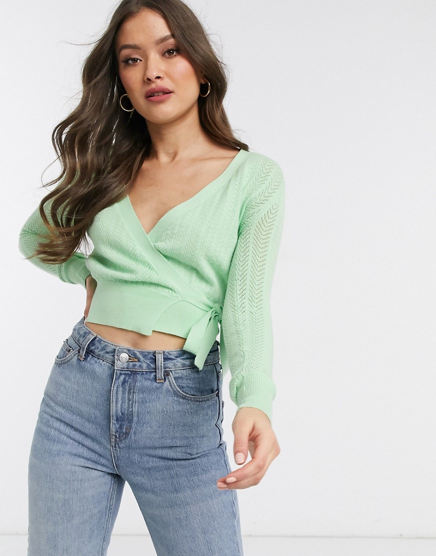 Fashion Union knitted wrap jumper-Green