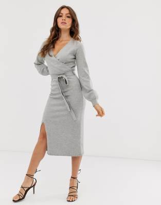 knit wrap midi dress