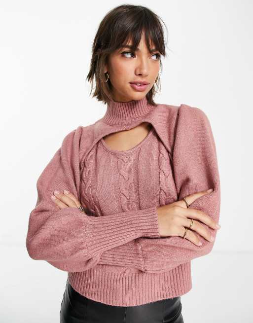 Fashion Union – Krótki sweter z dzianiny o warkoczowym splocie z wycięciami