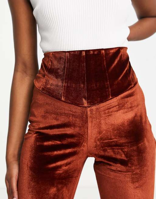 Fashion Union - Legging van stretchfluweel in roestbruin, 3 van 4