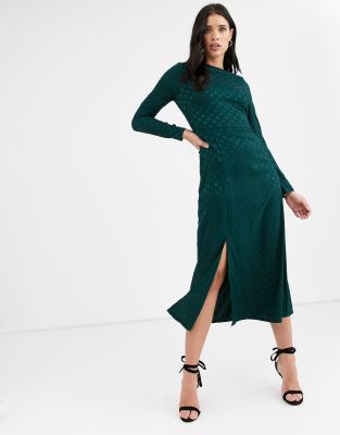 long sleeve midi satin dress