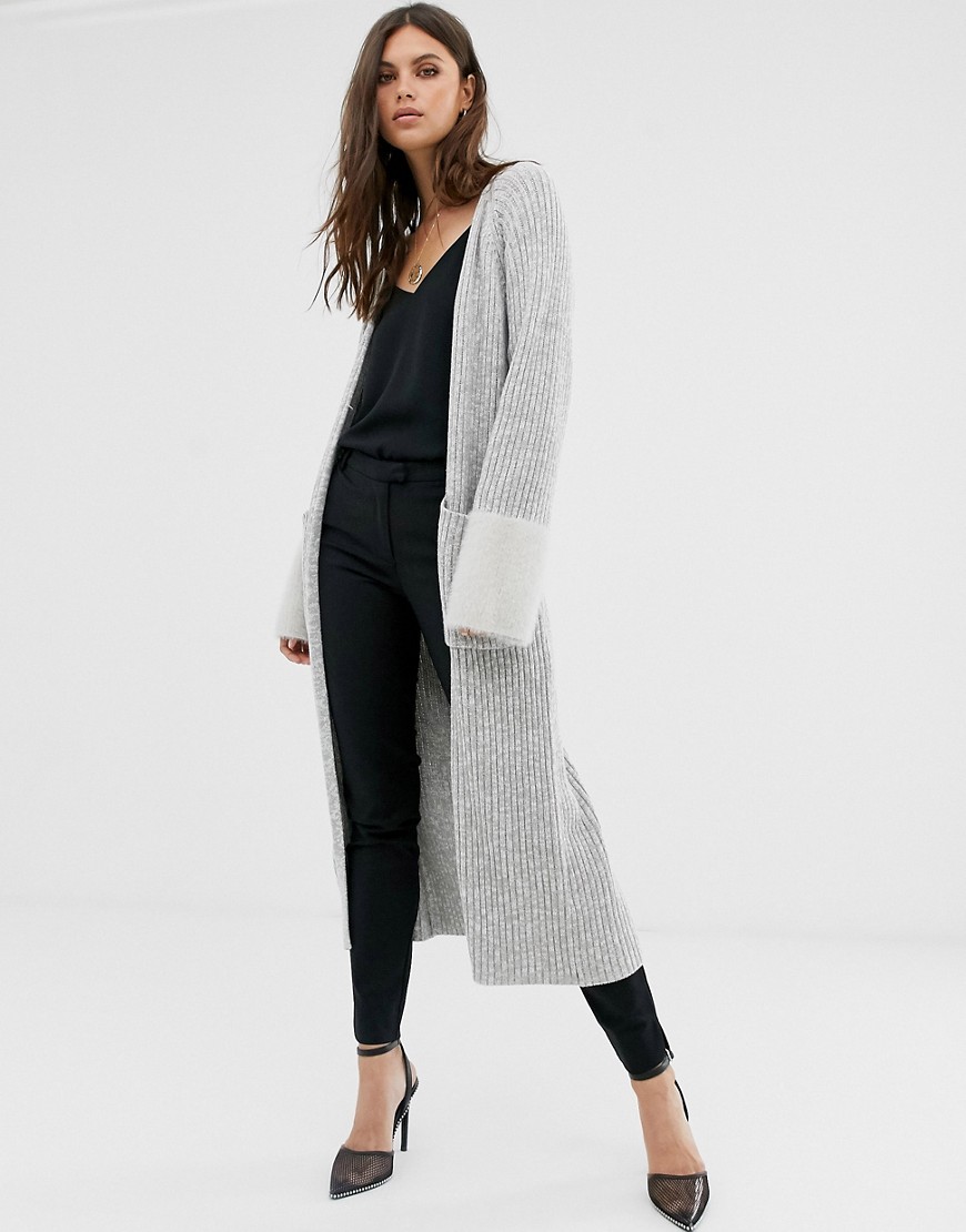 Fashion Union longline cardigan with contrast sleeves-Grey