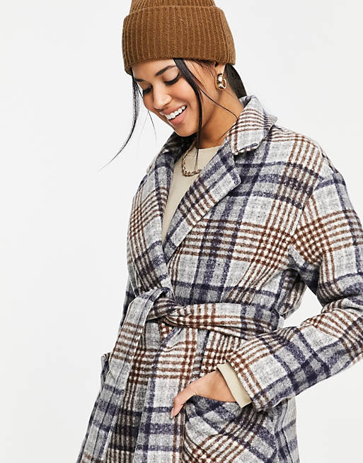 Coats & Jackets Fashion Union longline wool blend coat in check with tassle belt 