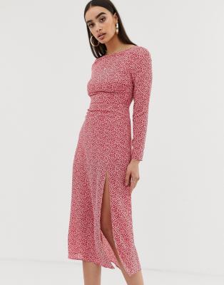 Fashion Union low back midi dress in spot-Pink