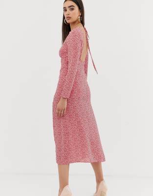 fashion union tall open back midi dress in spot