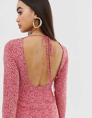 fashion union tall open back midi dress in spot