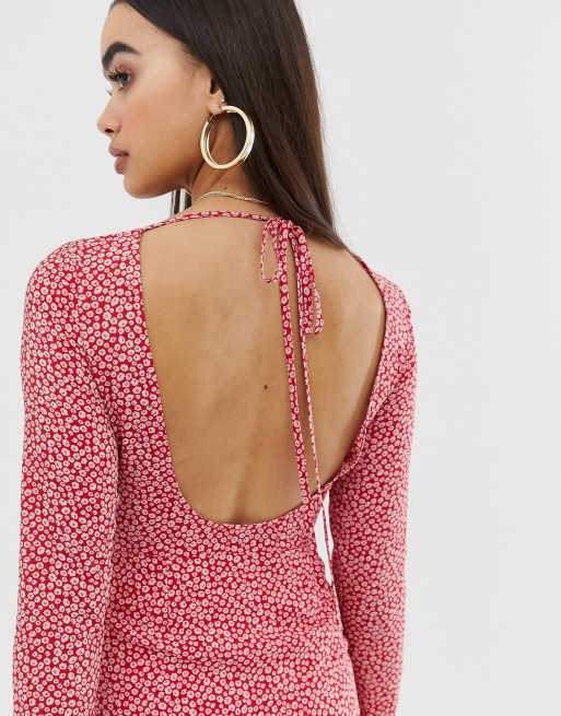 Fashion union tall open back midi 2024 dress in spot