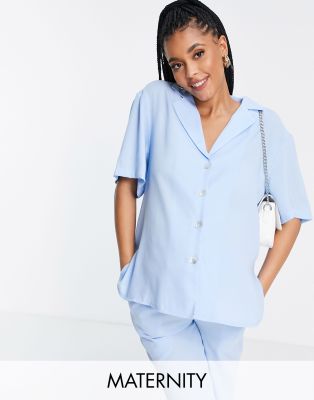 Fashion Union Maternity Fashion Union Maternity beach shirt co-ord in sky blue