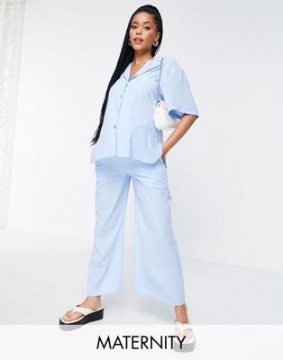 Fashion Union Maternity beach trouser co-ord in sky blue