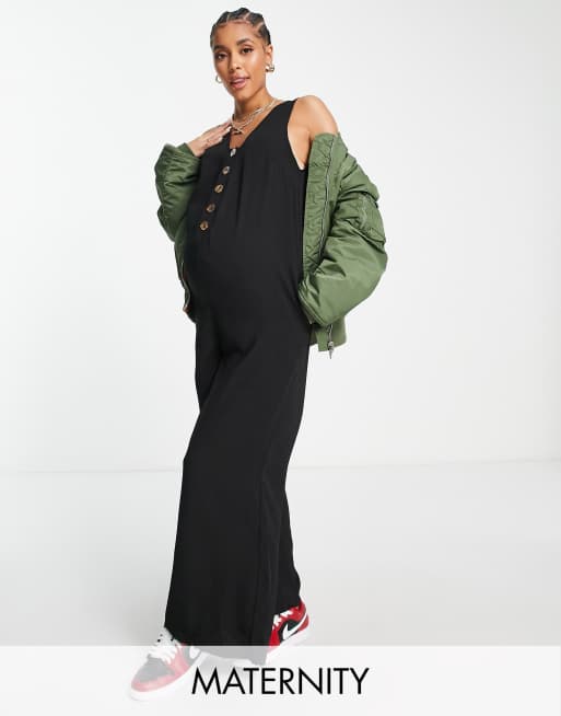 Fashion Union Maternity – Czarny zapinany na guziki kombinezon plażowy