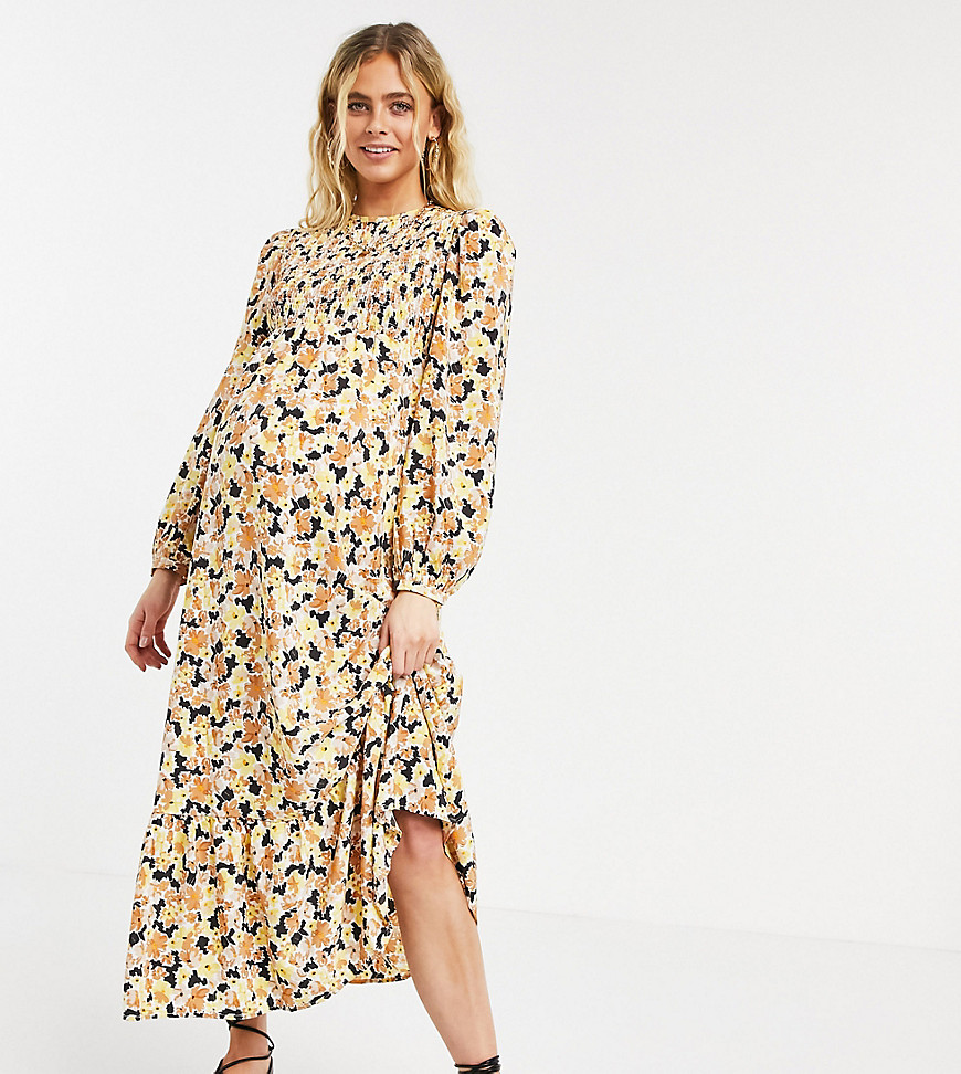 Fashion Union Maternity midaxi dress with shirred bodice and tiered skirt in floral-Multi