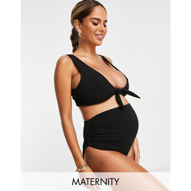Donna 0aEOl Fashion Union Maternity - Top bikini allacciato sul davanti e slip nero