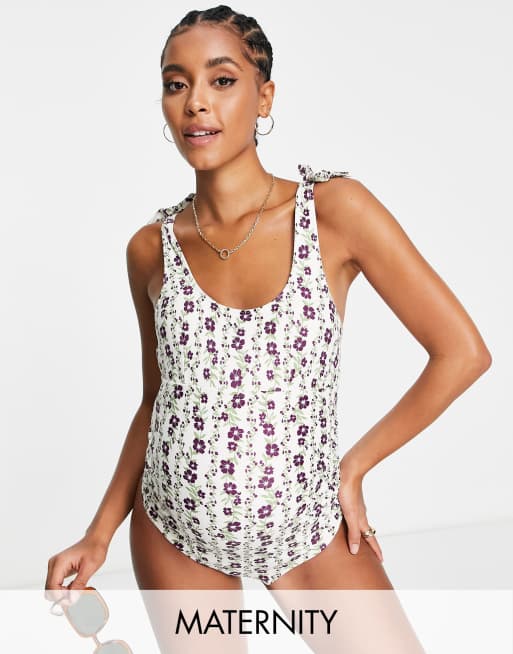 Fashion Union Maternity – Tapetblommig baddräkt, endast hos ASOS