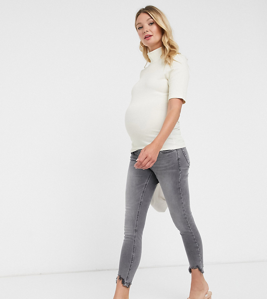 Fashion Union Maternity turtle neck top with short sleeve in textured jersey-White