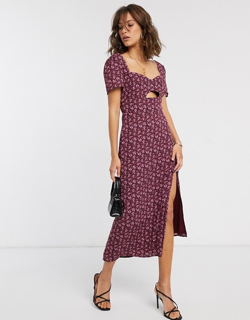 Fashion Union midi dress with cut out in floral print
