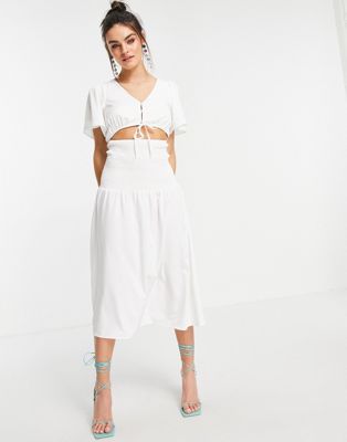 Fashion Union midi drop waist dress in white - ASOS Price Checker