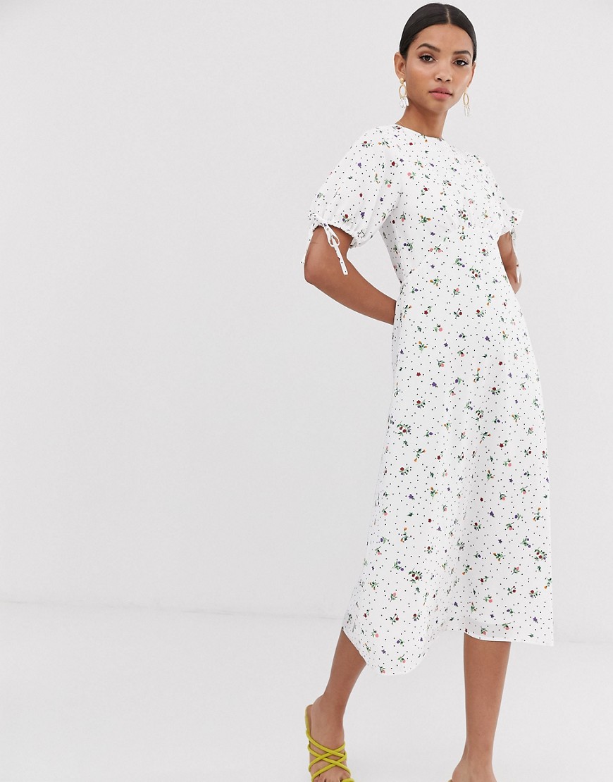 Fashion Union - Midi-jurk met bloemenprint-Wit