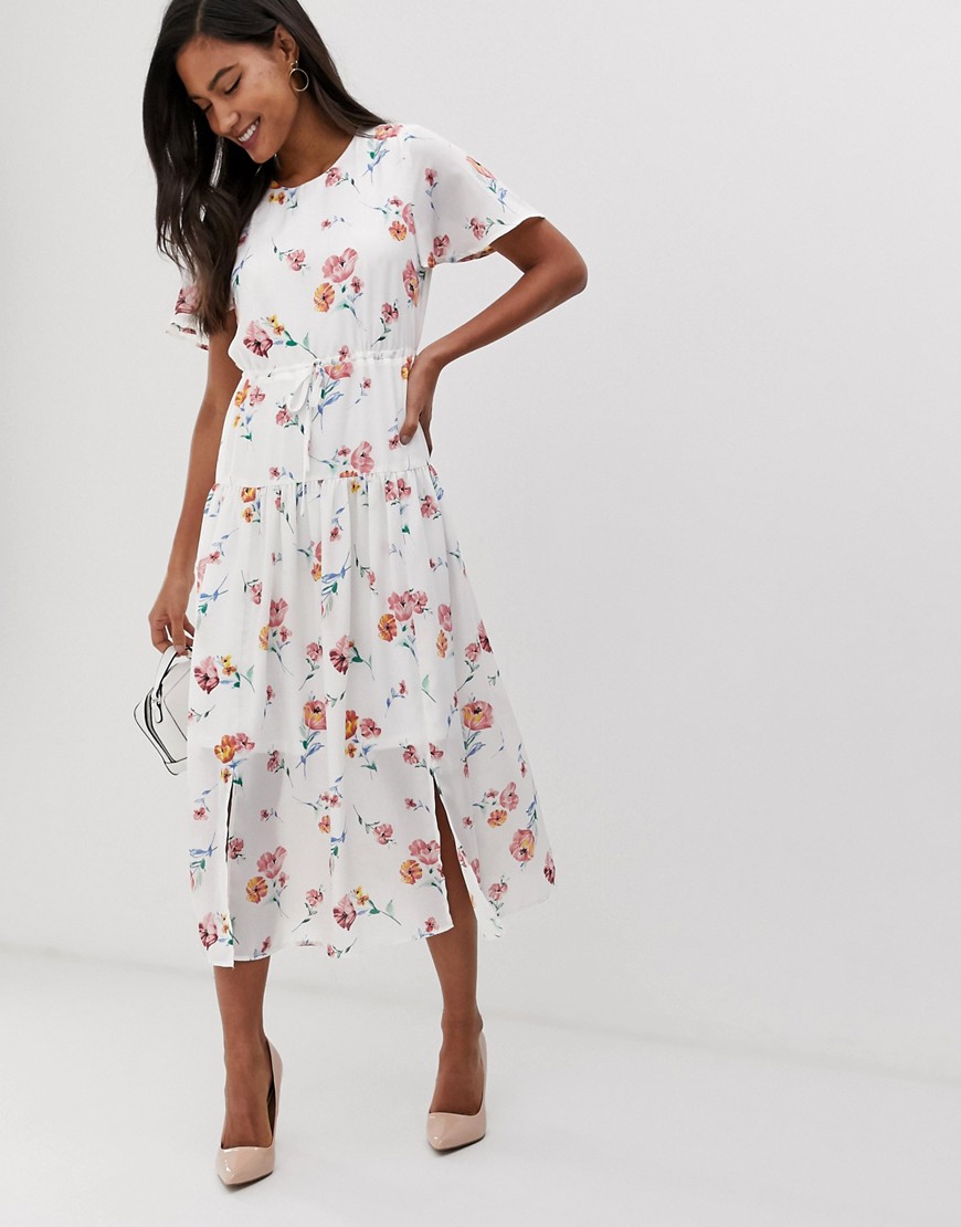 Fashion Union - Midi-jurk met lage zoom en bloemenprint-Wit